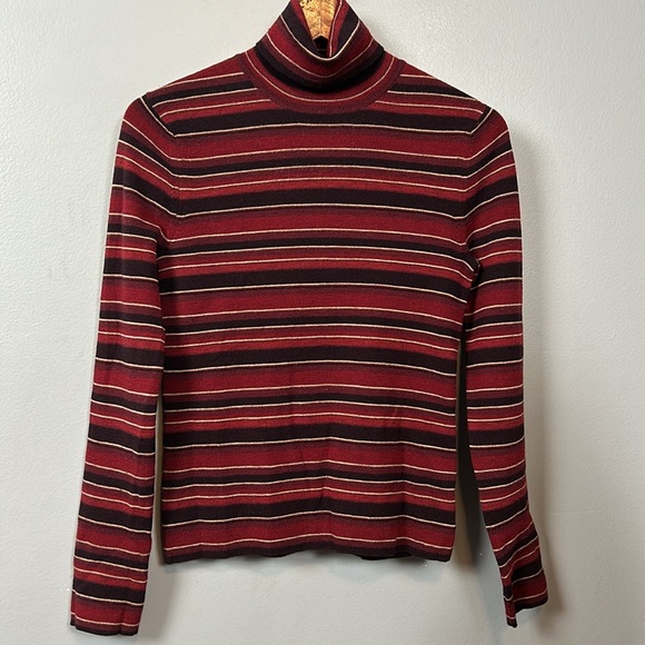 Vintage Brooks Brothers Striped 100% merino wool turtleneck sweater size S - Picture 2 of 11